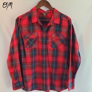 Eddie Bauer Womens 100% Cotton Lightweight Fleece Pink Plaid Button Up - Size XL